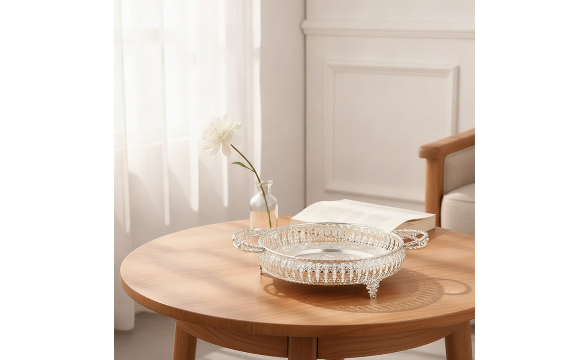 Fruit Bowl with Handles Ornate Decorative Serving Platter Embossed Serving Tray with Handles for Hosts, Home Stylists, Coffee Table, Living Room