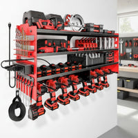 Metal Wall-Mounted Tool Organizer Space-Saving Power Tool Organizer Large Capacity Drill Holder Rack Stable for DIYers, Garage