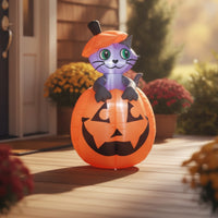 Inflatable Cat in Pumpkin Weather-Resistant Pumpkin Cat Inflatable Yard Ornament for Lawn