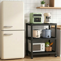 Black Shelving Unit for Kitchen, Modern Freestanding Pantry Shelving Unit with Wheels, Adjustable Storage Shelves