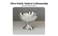 Mirrored Pedestal Tray Silver Finish Flower Rim Tray Footed Display Bowl Electroplated