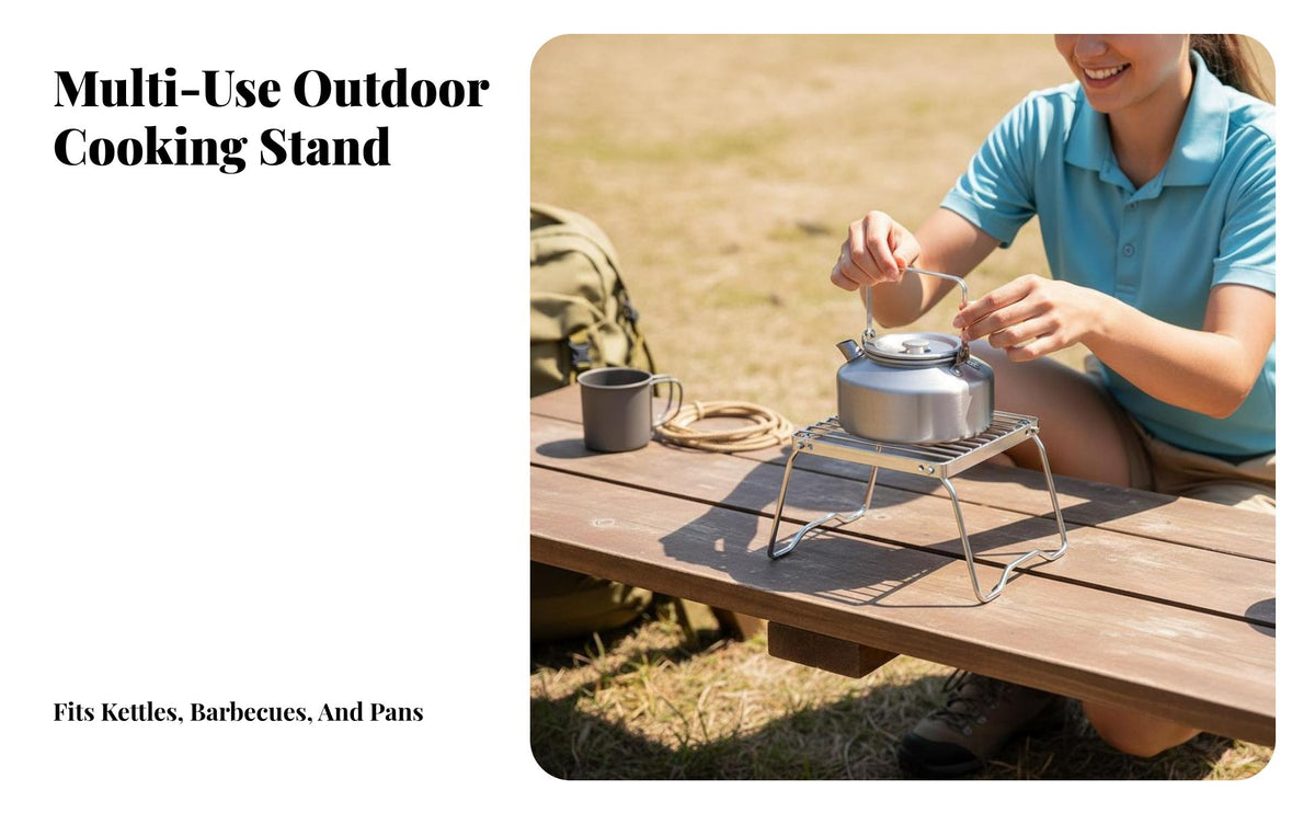 Compact Stainless Steel Cooking Stand Easy Setup Folding Campfire Grill Lightweight for Campers, Backpackers, Picnic