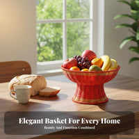 Multi-Purpose Pedestal Fruit Bowl Handwoven High Footed Display Basket Rustic Charm Woven Pedestal Bowl Large Capacity for Living Room, Party