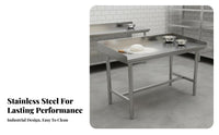 With Backsplash Stainless Steel Work Table Easy to Clean Restaurant Kitchen Work Table Rust-Proof Stainless Steel Workbench High Load Capacity for Home Cooks, DIY Enthusiasts, Cafe, Bakery, Garage, Laundry Room