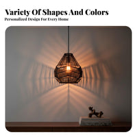 Woven Hanging Lampshade Natural Material Handmade Chandelier Shade Boho Hanging Lamp Hollow-Openwork Design Indoor Lighting