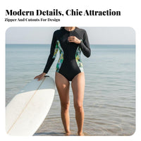 Long Sleeve Floral Swimsuit Padded Floral Print Wave Ing Suit Single Piece Sun Protection Swim Attire Quick-Dry Textile