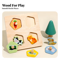 Fine Manual Skills Development Wooden Shape Peg Game Large Easy-Grip Pegs Wooden Creature Peg Game Natural Wood for Preschoolers, Preschool