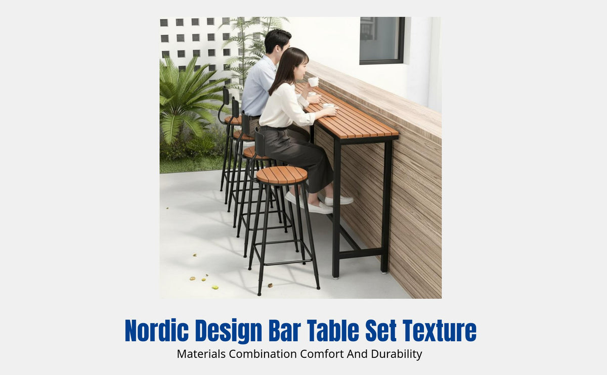 Nordic Plastic Wood Bar Table, High Stool Set, Restaurant, Milk Tea Shop, Iron Art, Wall-Mounted