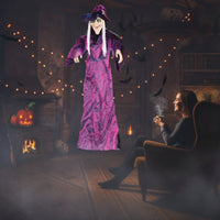 Sound Activated Hanging Witch Ghost indoor/outdoor Witch Ghost with Light-up Eyes Easy to Install Animated Halloween Prop Battery Powered for Haunted Houses, Entryways