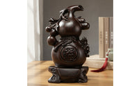 Gourd with Pedestal Traditional Wooden Gourd Solid Wood Wooden Ornament for Tabletop, Living Room, Office