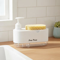 Space-Saving Soap Dispenser with Sponge Holder Compact Dish Soap Pump with Sponge Tray Refillable Ventilated for Countertop