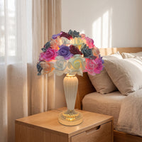 Floral Lamp with Rose Petal Shade Pink Flower Dome Table Lamp Elegant Warm for Bedroom, Living Room