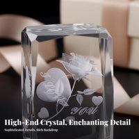 Crystal Flower Figurine Romantic Gift Crystal Flower Statuette Crisp Detail Engraving Engraved Glass Paperweight for Wife, Anniversary, Bedroom Decor