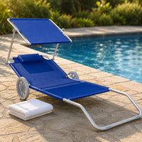 Wheel Beach Chair Portable Beach Lounger with Canopy Lightweight Outdoor Furniture for Travel