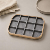 Aluminum Alloy 12-Compartment Jewelry Tray Rounded-Rectangle Flocked Jewelry Tray