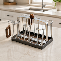 Mug Tree Holder, Stainless Steel Cup Drying Rack with Wooden Base, Walnut Colour Anti Rust Space Saving Countertop Organiser
