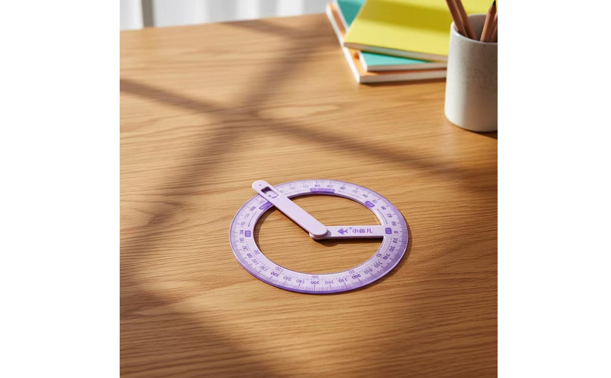 Learning Aid Rotating Arm Protractor Clear Scale Measuring Tool Safe Round Edges School Supply for Students, Teachers, Homework
