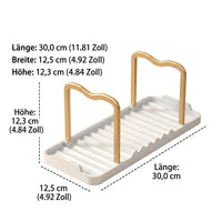 Space Aluminum Pot Lid Holder, Double-Sided Kitchen Utensil Holder for Countertop, Space-Saving Pot Lid Organizer, 12.5x13.9x18.5cm