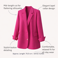 Suit Jacket for Women with Double Breasted Design, Long Sleeve Tailored for Business Casual Office Wear, Mid-Length Coverage