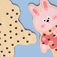 Punched Holes Animal Threading Board Fine Motor Skills Wooden Lacing Board Finger Dexterity Learning Toy Hand-Eye Coordination