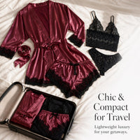 Women's Lace Pajama Set with Robe and Shorts, 4-Piece Sleepwear Loungewear
