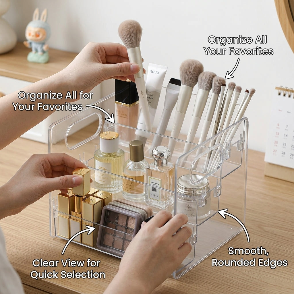 Clear Acrylic Makeup Storage Organiser, 3 Tier Stackable Cosmetic Organizer Drawers, for Dresser Table, Box Display Case