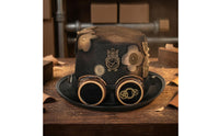 Decorative Flower and Gear Steampunk Hat with Goggles Adjustable Chin Strap Steampunk Top Hat Handmade Headwear