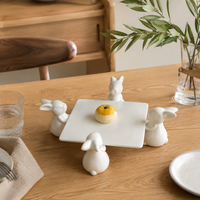 Ivory Ceramic Cake Stand, 3 Tier Hare Scandinavian Design, Afternoon Tea Stand for Mother's Day, Weekend & Family Tea