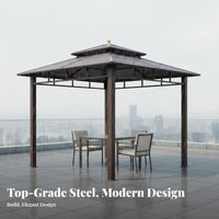 Rigid-Top Gazebo Waterproof Permanent Metal Gazebo Modern Engineered Metal Roof Pavilion for Families, Homeowners, Courtyard, Terrace, Rooftop