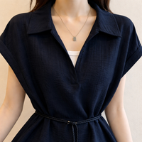 Ladies Tops Womens Blouses with Faux Layered Design and Tie Waist Belt, Loose Fit Pullover Shirt for Office Wear, Business Casual for