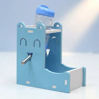 Adjustable Water Bottle Stand and Hamster Water Bottle with Stand, Wood Composite Hamster Water Bottle Holder with Food Bowl, 13cm x 7cm x 13cm