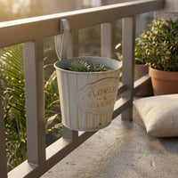 Drainage Hole Hanging Planter Container Distressed Finish Metal Hanging Planter Vertical Striped Plant Hanger for Balcony