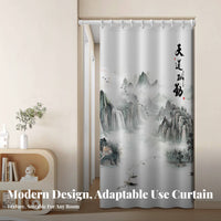 No-Drill Installation Chinese Landscape Noren Includes Telescopic Rod Room Divider Privacy Screen Doormethod Curtain Ink Wash Painting Design for Homeowners, Fans of Asian Culture, Restaurant Owners, Bedroom, Kitchen, Shop