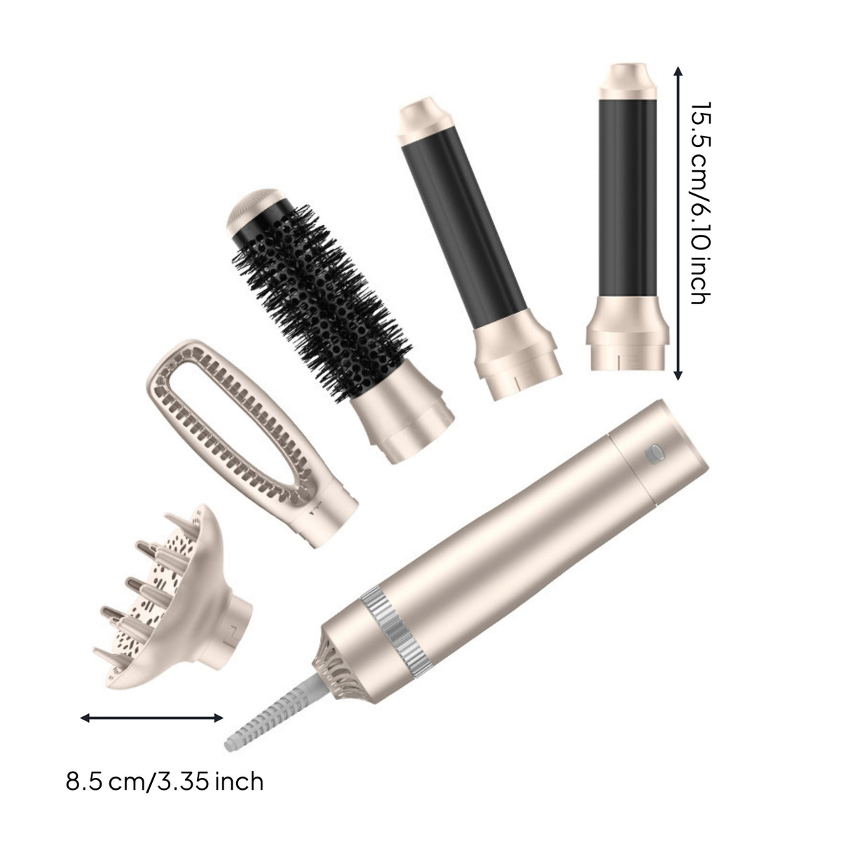 Hot Air Styler with Interchangeable Heads Volumizing 5-in-1 Hair Styling Tool Electric Hair Wand with Detachable Brushes
