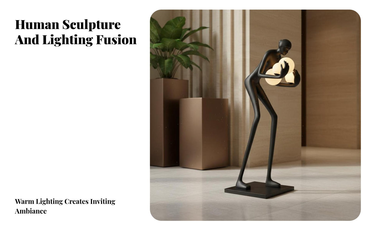 Artistic Design Abstract Person Floor Lamp Stable Base Resin Art Ornament Humanoid Figure Statue for Interior Designers, Hotel Managers, Homeowners, Exhibition Hall, Showroom, Living Room