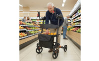 Upright Ambulatory Device Adjustable Height Forearm Wheeled Support Seat with Bag Four-Wheeled Shopping Cart for Elderly