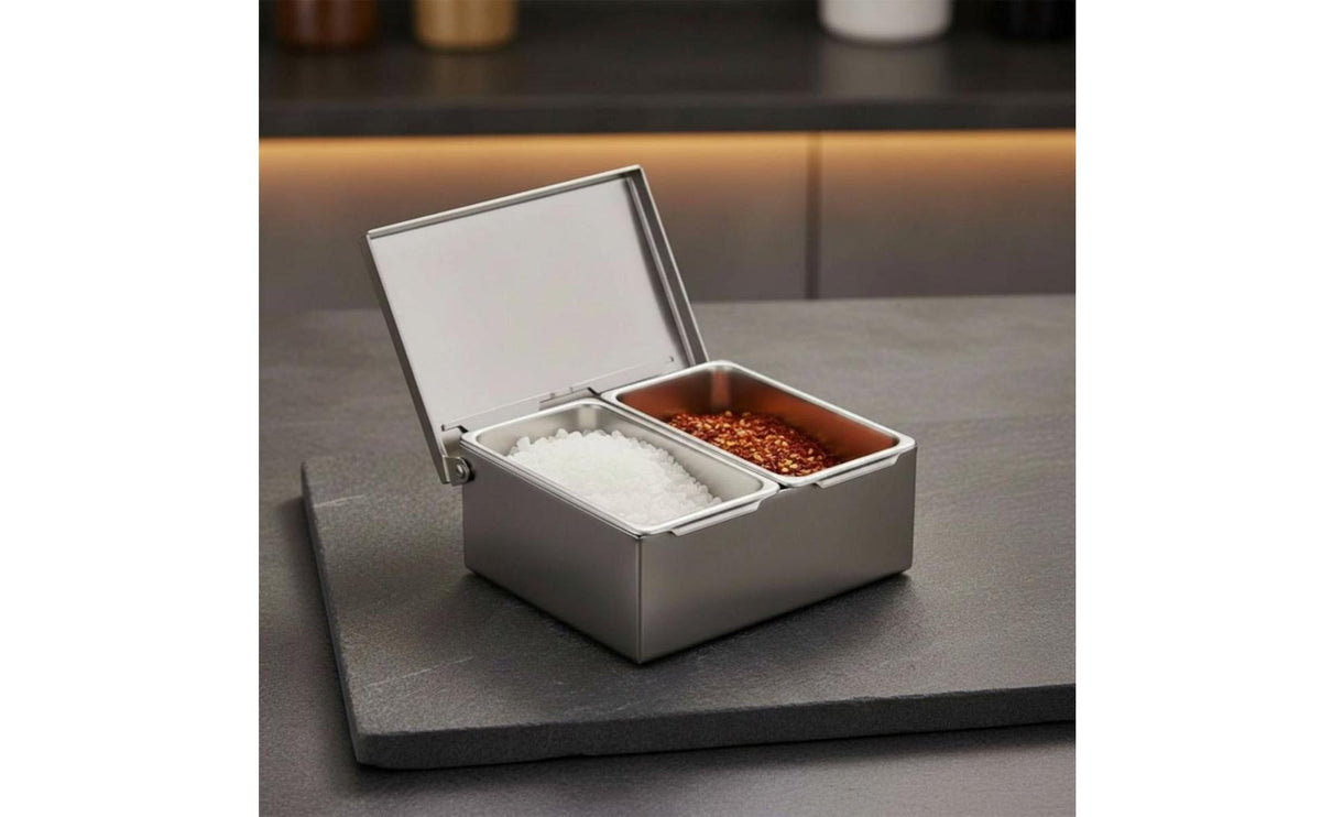 Stainless Steel Condiment Box With Lid Stainless Steel Condiment Station Rectangular Seasoning Holder Rust-Resistant