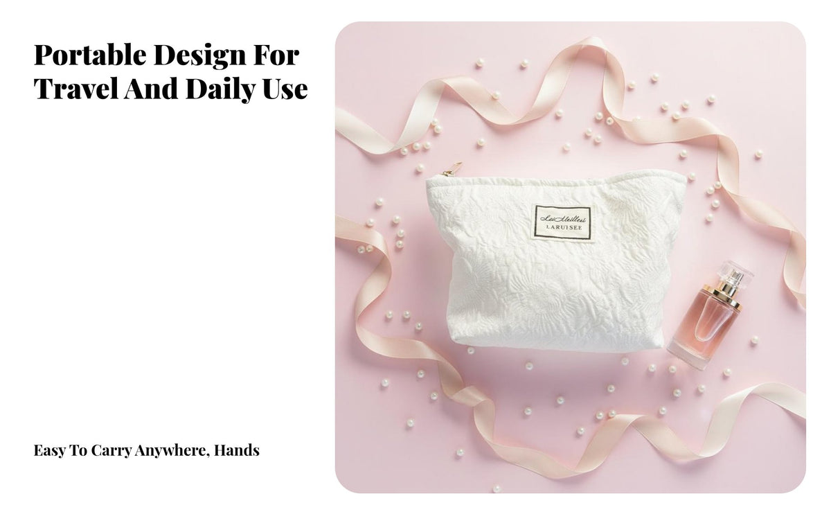 Jacquard Makeup Bag Large Capacity Floral Cosmetic Pouch Portable Embossed Floral Pouch for Journeyers, Students, Vacation, Daily Use, Washroom