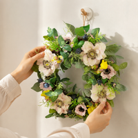 Seasonal Door Wreath for Front Door, Faux Silk Multicolored Floral Wreath for Home Decor, Molded Fabric & Wood