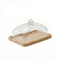 Serving Tray with Glass Lid Rectangular Tableware Wooden for Party, Brunch