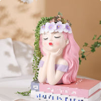 Girl Flowerpot Lavender Outfit Girl Facial Planter Cute Tabletop Flowerpot for Balcony