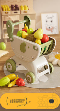 Kids Shopping Cart Toy with Simulated Fruits and Vegetables