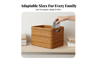 Multi-Purpose Nesting Woven Box Set Natural Look Lidded Rectangular Container Decorative Accent Organizer Basket Stackable Design for Decor aficionados, Office Workers, Desktop, Bedroom, Living Room, Shelves