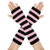 Anime Cosplay Striped Gloves, Fingerless Knit Sleeves, Christmas, Autumn Winter, Polyester