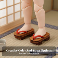 Miniature Wooden Geta Kimono Matching OB11 Doll Shoes Handmade Japanese Design Doll Clogs