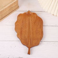 Carved Wooden Serving Tray Artisan-Made Wooden Tray with Leaf Engraving Platter Natural Wood Grain Board Smooth for Hosts