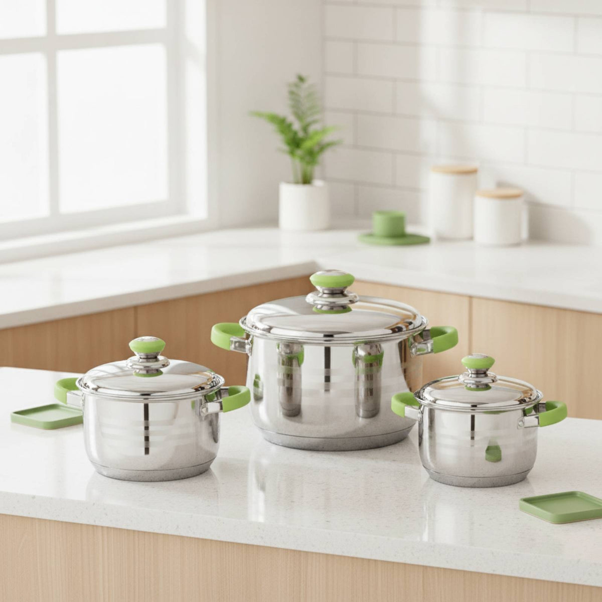 3 Pieces Stock Pot with Lid Even Heating Stainless Steel Pot Mirror Polished Cookware for Home Cooks