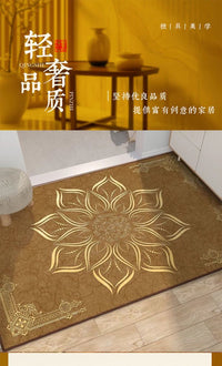 玄学入户门地垫土黄色地毯玄关防滑耐脏风水门垫进门门口金色脚垫 嘉非凡-步步生莲-土黄色 100×120厘米（TPE底）