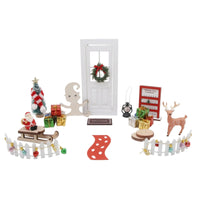 Tabletop Christmas Dollhouse Decorations Kit Tiny Christmas Dollhouse Kit Detailed Elf Door Set with Wreath Lightweight for Hobbyists