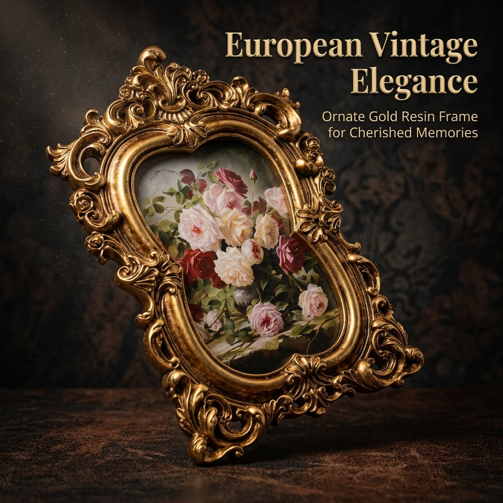 Picture Frame with Ornate Embossed Relief Design for Wall Hanging or Tabletop, Vintage Resin Home Decoration for Family Photos, Classic Display